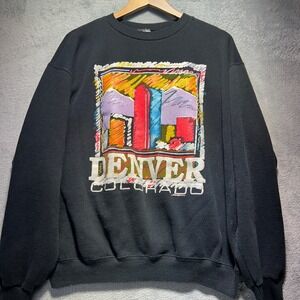 Vintage Hanes Denver Colorado Skyline Sweatshirt Black XL Made in USA 90s RARE